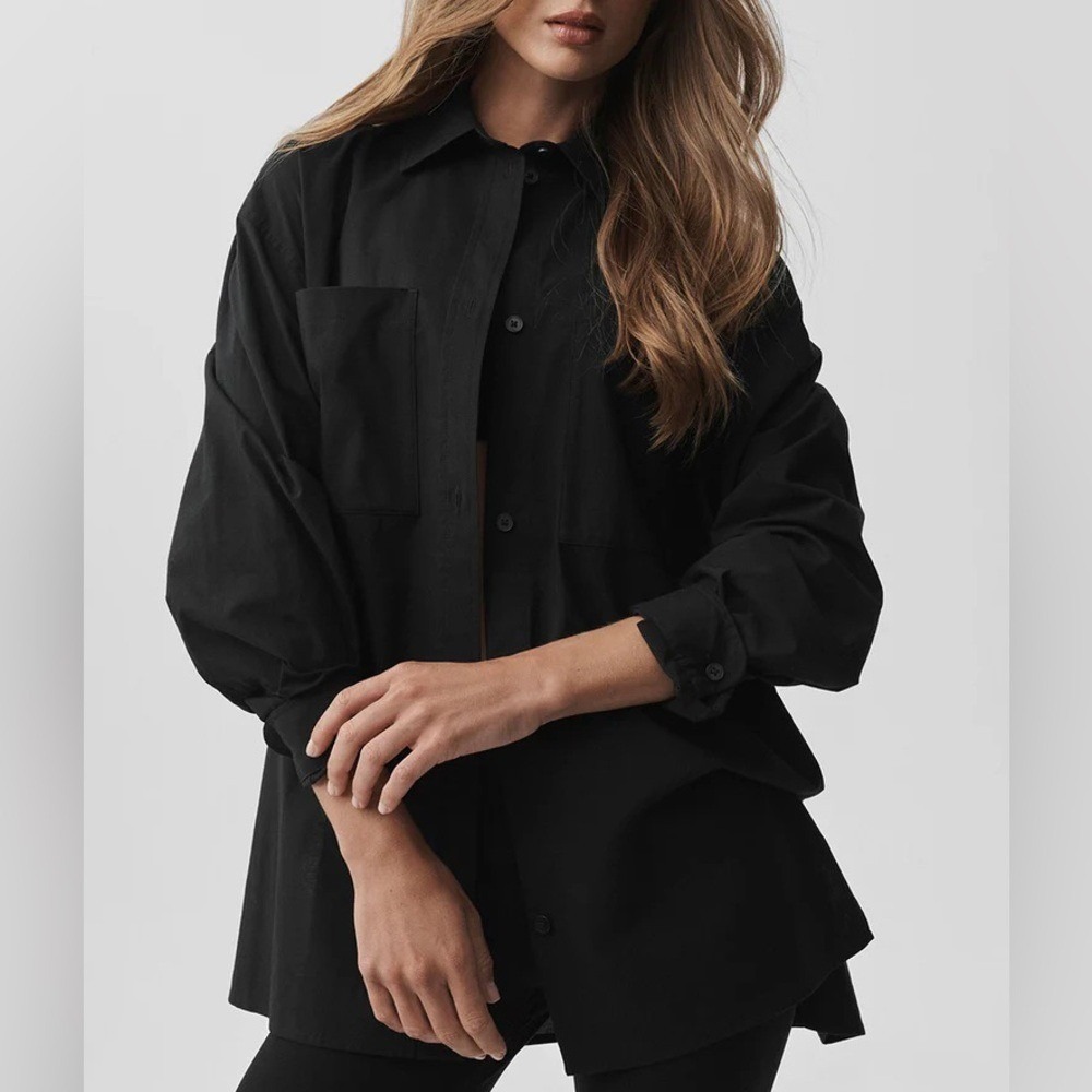 Alo Yoga Cotton Real Deal Button Up Long Sleeve Black M